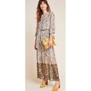 Anthropologie Conditions Apply metallic long sleeve maxi dress